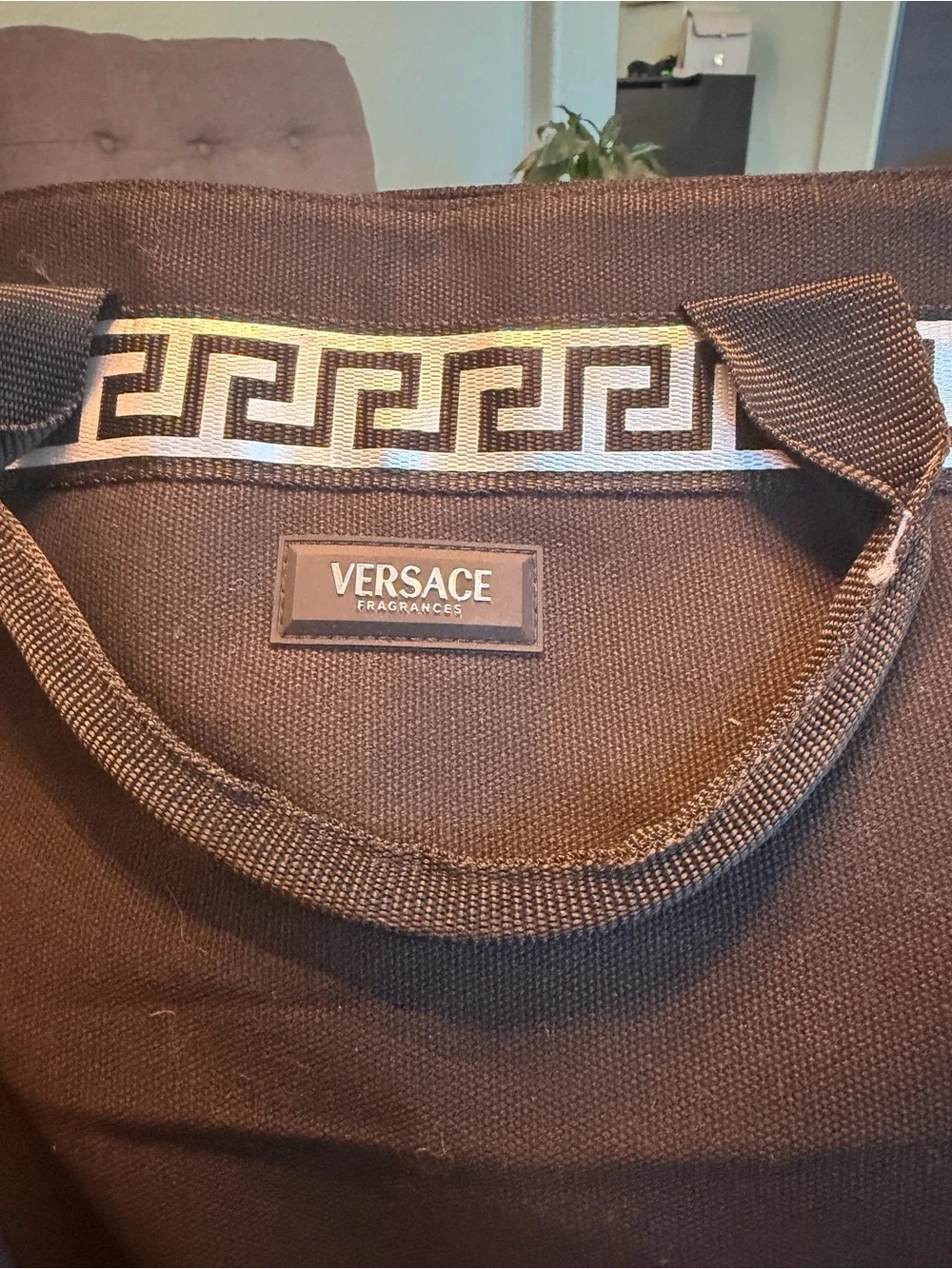 Versace Black Canvas Duffel Bag with Greca Trim